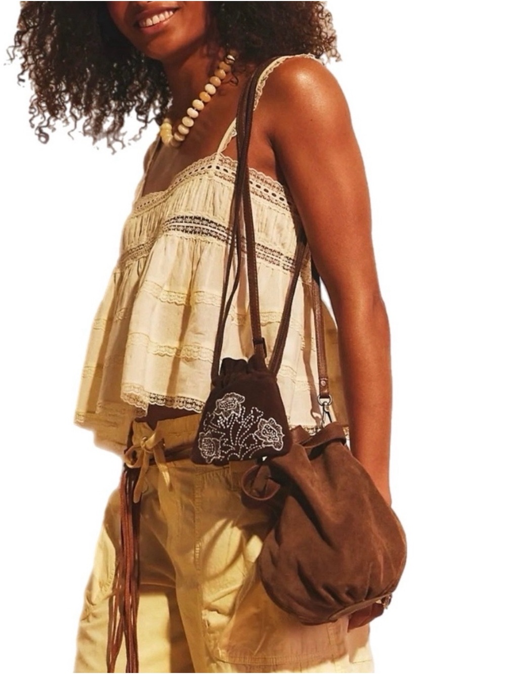 Free People Suki Mini Tote Crossbody Bag Brown Suede Leather BNWT SOLD OUT